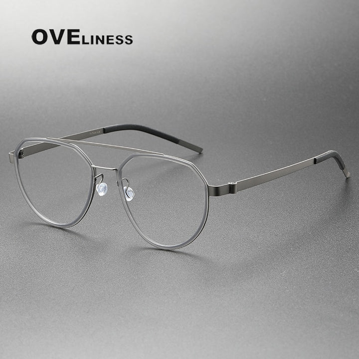Oveliness Unisex Full Rim Round Double Bridge Acetate Titanium Eyeglasses 9745 Full Rim Oveliness grey gun