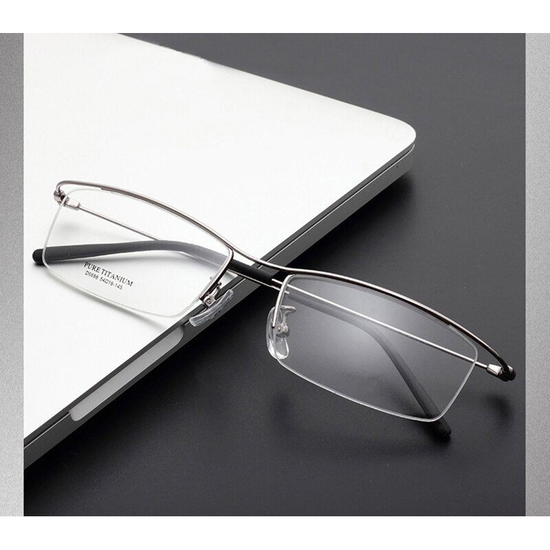 Hdcrafter Men's Semi Rim Square Titanium Eyeglasses 6688 Semi Rim Hdcrafter Eyeglasses