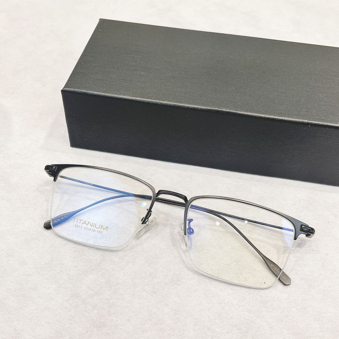 Yimaruili Men's Semi Rim Big Square Titanium Eyeglasses 9913sf Semi Rim Yimaruili Eyeglasses Black