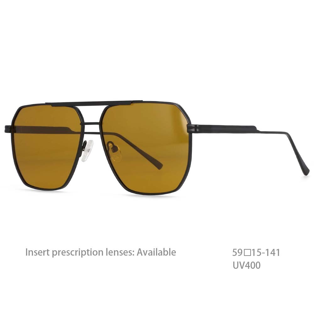 CCspace Women's Full Rim Square Double Bridge Alloy Frame Sunglasses 54444 Sunglasses CCspace Sunglasses Black-yellow 54444