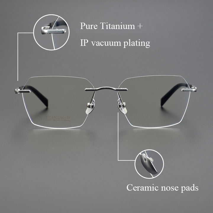 Bclear Unisex Rimless Square Titanium Eyeglasses Mys91101 Rimless Bclear