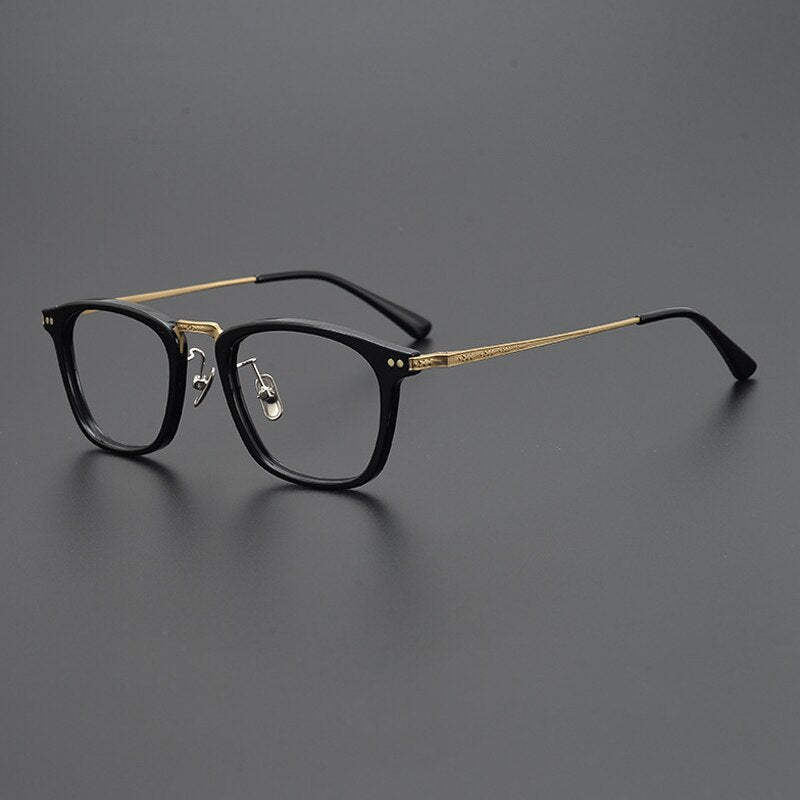Gatenac Unisex Full Rim Round Square Titanium Eyeglasses Gxyj057 Full Rim Gatenac Black Gold