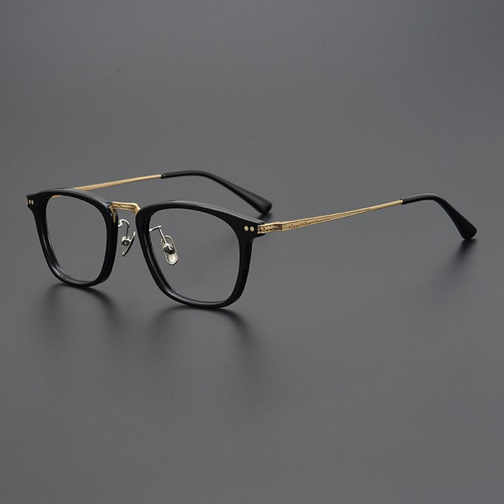 Gatenac Unisex Full Rim Round Square Titanium Eyeglasses Gxyj057 Full Rim Gatenac Black Gold