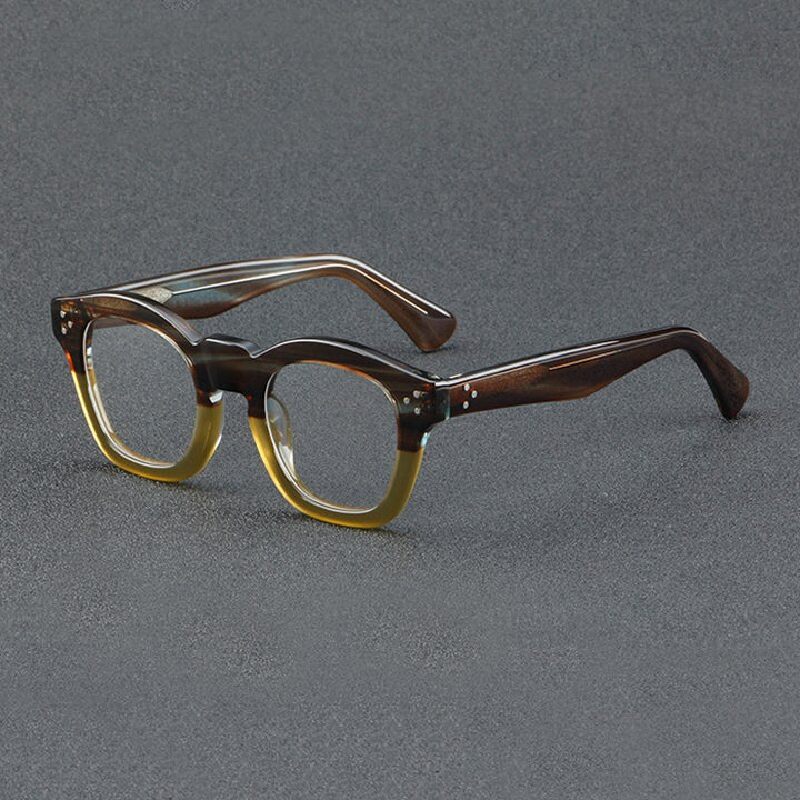 Gatenac Unisex Full Rim Square Acetate Eyeglasses Gxyj931 Full Rim Gatenac Yellow Brown