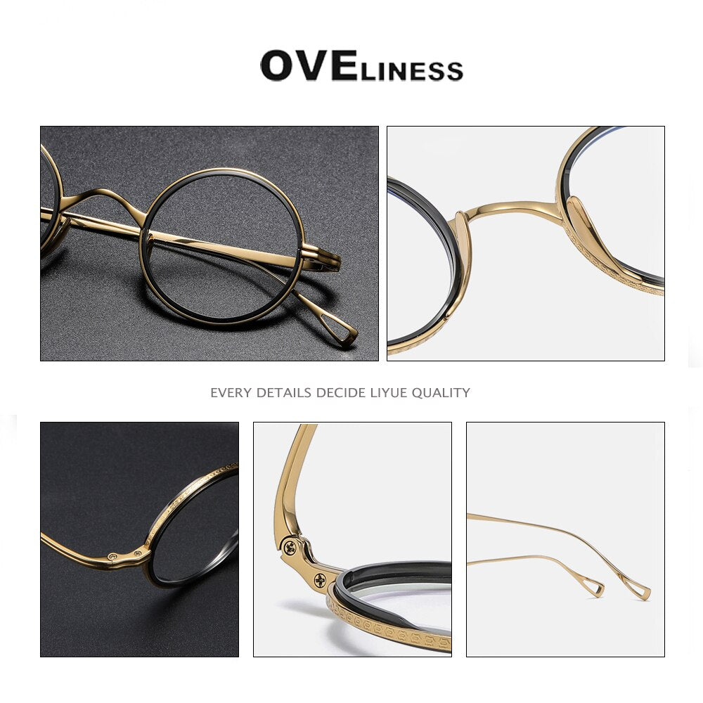 Oveliness Unisex Full Rim Round Acetate Titanium Eyeglasses 123 Full Rim Oveliness