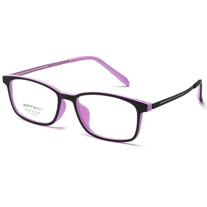 Yimaruili Unisex Full Rim Square Tr 90 Titanium Eyeglasses 9834XP Full Rim Yimaruili Eyeglasses Black Light Purple