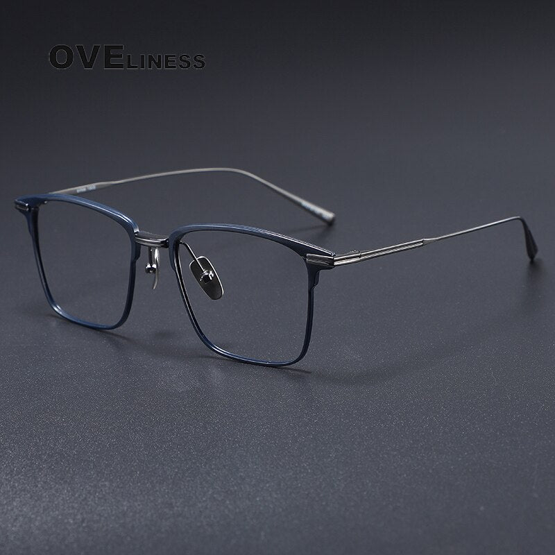 Oveliness Men's Full Rim Square Titanium Eyeglasses Flatiron25 Full Rim Oveliness blue gun