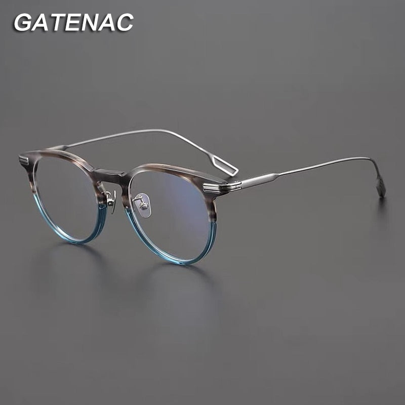 Gatenac Unisex Full Rim Round Titanium Acetate Frame Eyeglasses Gxyj702 Full Rim Gatenac