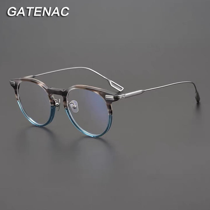 Gatenac Unisex Full Rim Round Titanium Acetate Frame Eyeglasses Gxyj702 Full Rim Gatenac