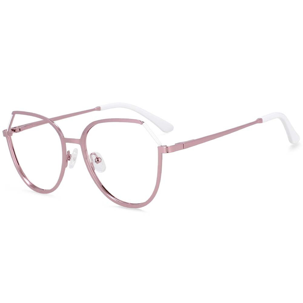 CCspace Unisex Full Rim Round Cat Eye Alloy Frame Eyeglasses 54178 Full Rim CCspace pink-White China