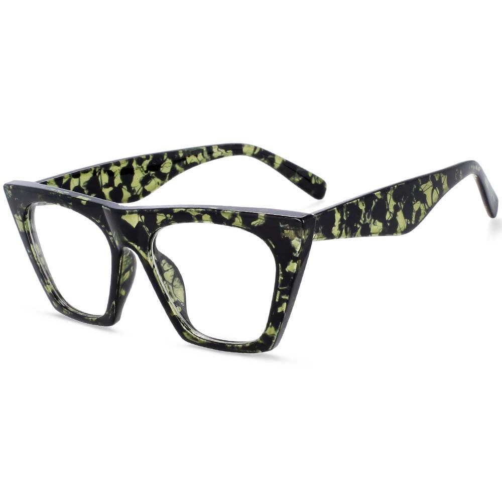 CCspace Women's Full Rim Oversized Square Cat Eye Resin Frame Eyeglasses 54133 Full Rim CCspace Green leopard