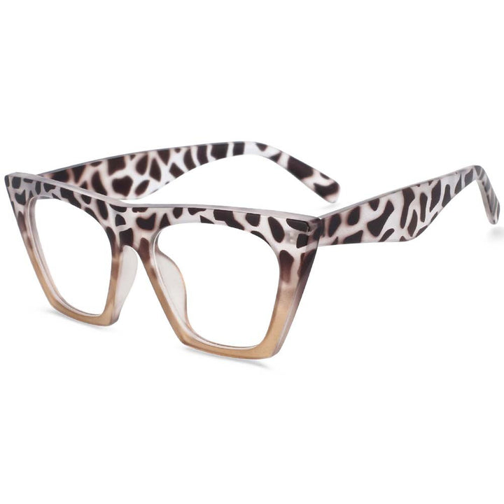 CCspace Women's Full Rim Oversized Square Cat Eye Resin Frame Eyeglasses 54133 Full Rim CCspace Leopard