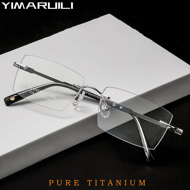 Yimaruili Unisex Rimless Large Square Rectangle Titanium Eyeglasses Z16WK Rimless Yimaruili Eyeglasses