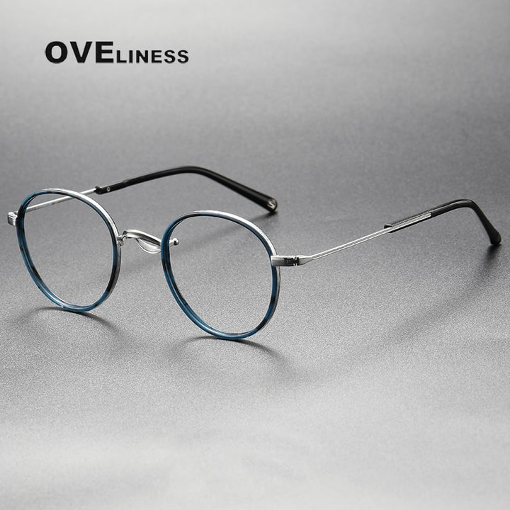 Oveliness Unisex Full Rim Round Acetate Titanium Eyeglasses 1825 Full Rim Oveliness tortoise blue  
