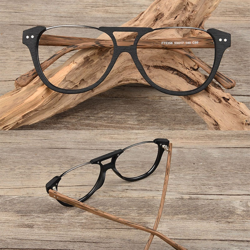 Hdcrafter Unisex Full Rim Square Double Bridge Wood Alloy Eyeglasses Ft5356 Full Rim Hdcrafter Eyeglasses