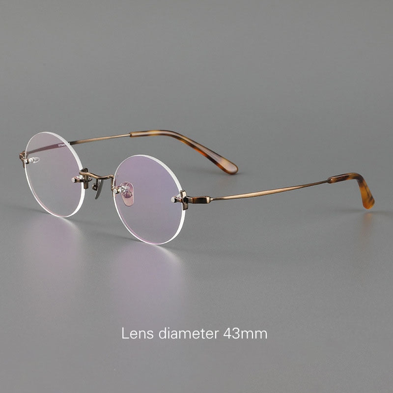 Yujo Unisex Rimless Round 43mm Titanium Hyperopic Reading Glasses Reading Glasses Yujo
