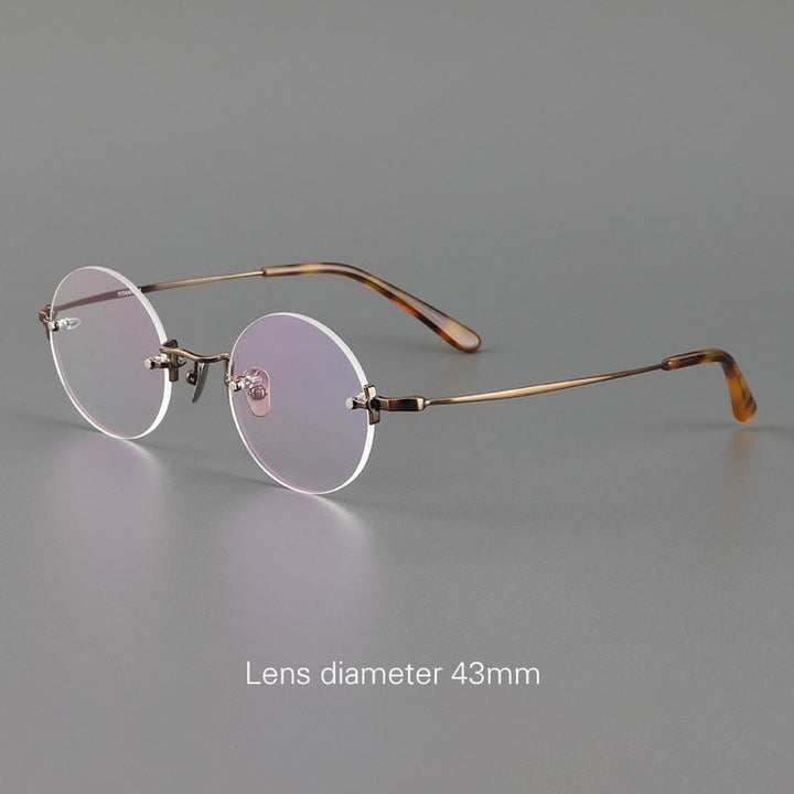 Yujo Unisex Rimless Round 43mm Titanium Hyperopic Reading Glasses Reading Glasses Yujo