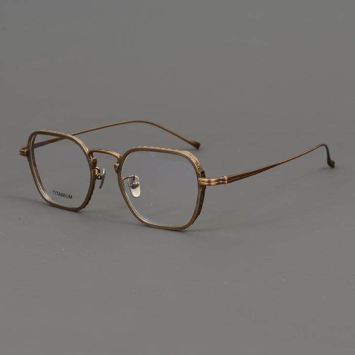 Gatenac Unisex Full Rim Polygon Square Titanium Eyeglasses Gxyj889 Full Rim Gatenac Bronze