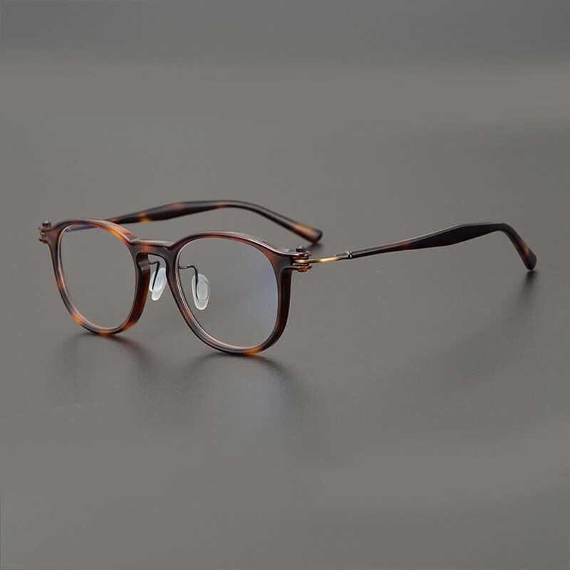 CCspace Unisex Full Rim Round Acetate Titanium Eyeglasses 53259 Full Rim CCspace Leopard-Square China