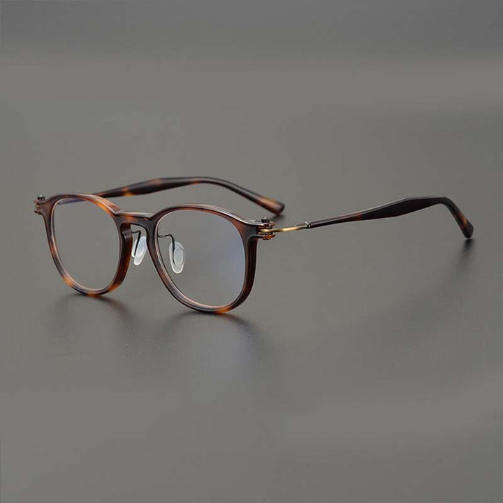 CCspace Unisex Full Rim Round Acetate Titanium Eyeglasses 53259 Full Rim CCspace Leopard-Square China