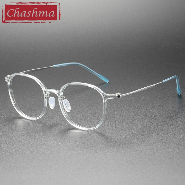 Chashma Ottica Unisex Full Rim Irregular Round Acetate Titanium Eyeglasses 8633 Full Rim Chashma Ottica Transparent  