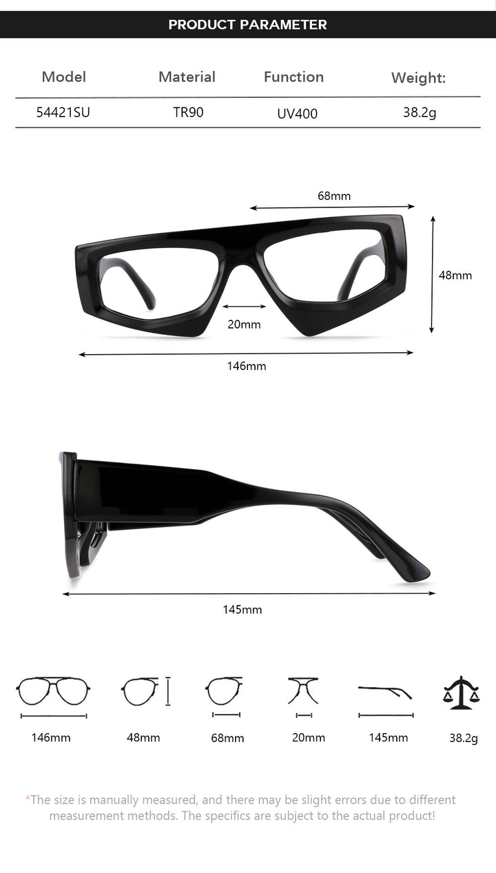 CCspace Unisex Full Rim Irregular Rectangle Acetate Eyeglasses 54421 Full Rim CCspace