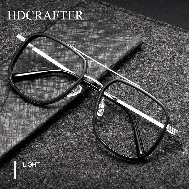 Hdcrafter Unisex Full Rim Big Square Double Bridge Tr 90 Titanium Eyeglasses 2218YJ Full Rim Hdcrafter Eyeglasses