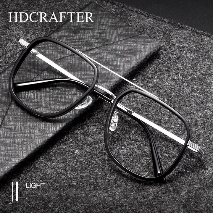 Hdcrafter Unisex Full Rim Big Square Double Bridge Tr 90 Titanium Eyeglasses 2218YJ Full Rim Hdcrafter Eyeglasses