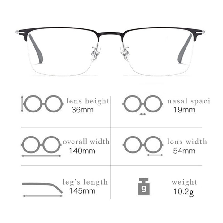 Hotochki Men's Full/Semi Rim SquareTitanium Frame Eyeglasses 0608-0606 Semi Rim Hotochki