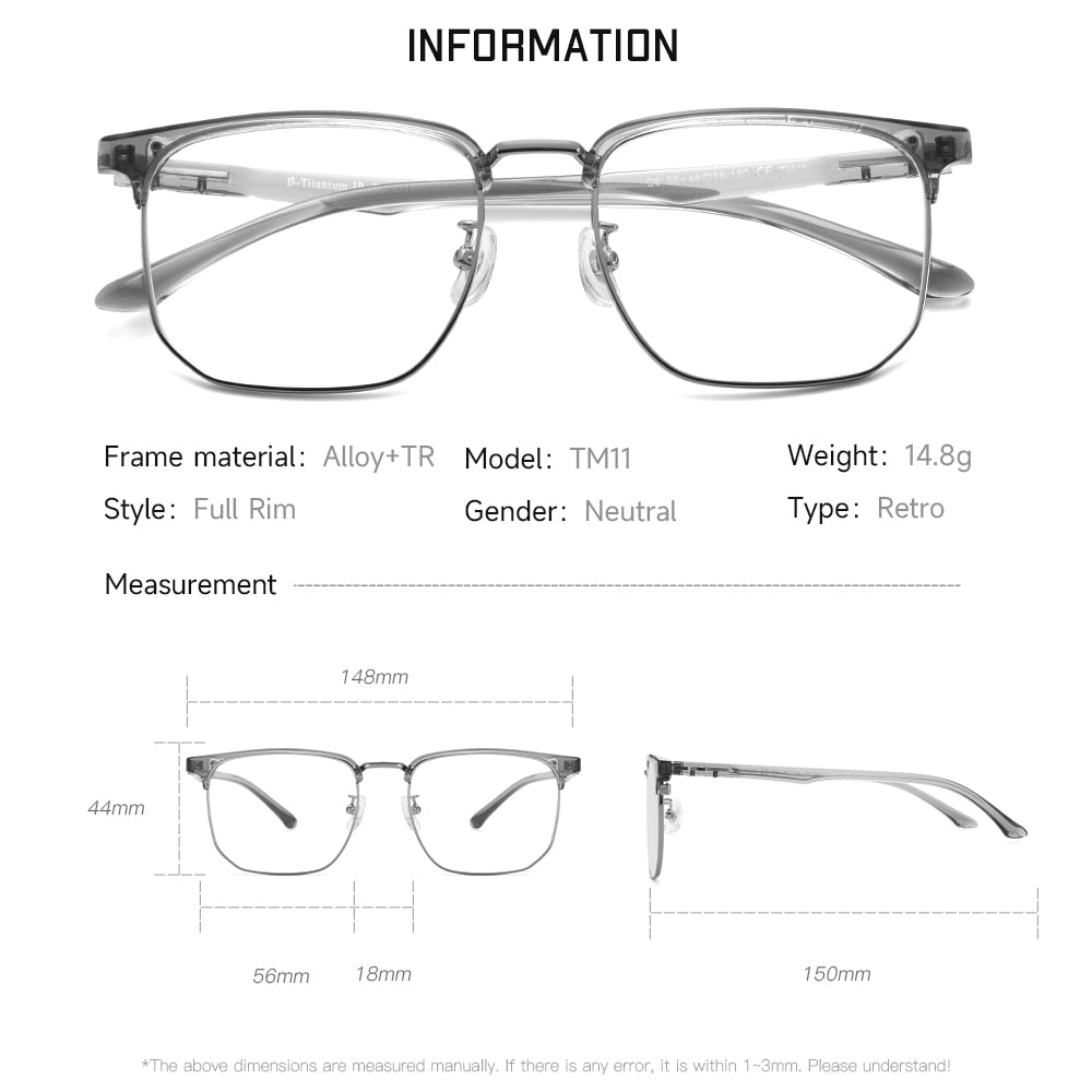 Gmei Unisex Full Rim Square Alloy Tr 90 Eyeglasses Tm11 Full Rim Gmei Optical