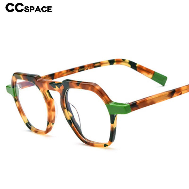 CCspace Unisex Full Rim Flat Top Round Acetate Titanium Eyeglasses 53330 Full Rim CCspace