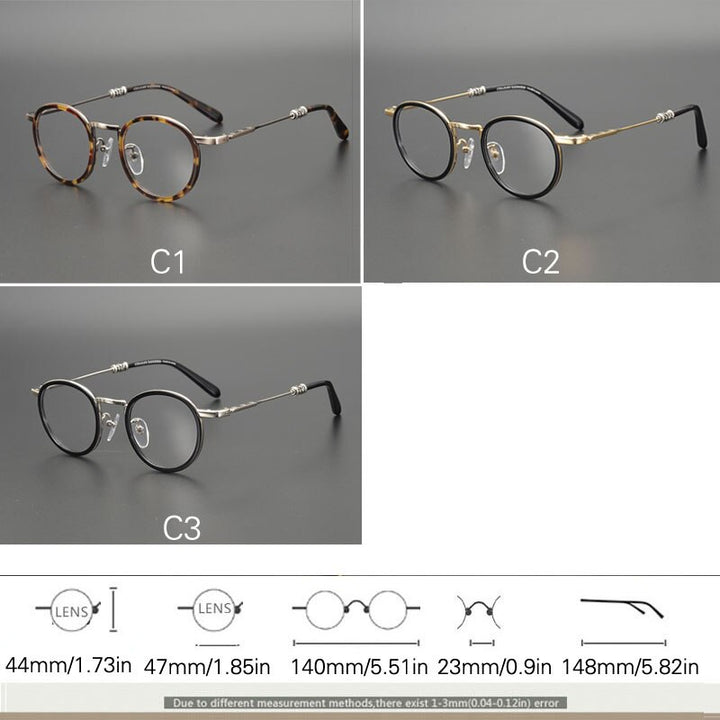 Yujo Unisex Full Rim Round Acetate Stainless Steel Eyeglasses Full Rim Yujo