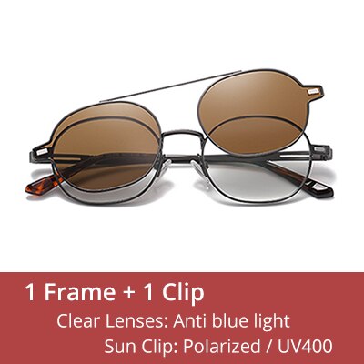 Ralferty Unisex Full Rim Oval Alloy Eyeglasses With Clip On Polarized Sunglasses D8802 With Clip Ons Ralferty C22 Dark Gun China