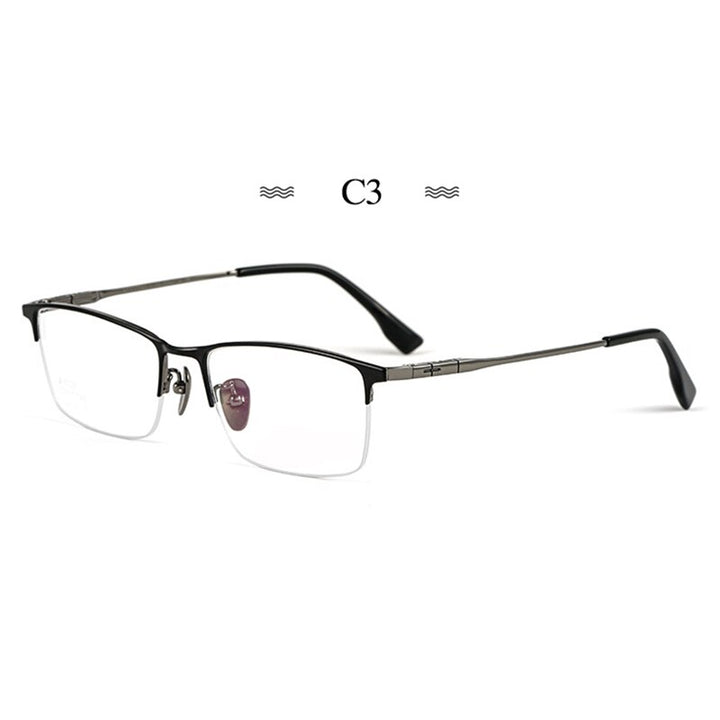 Hotochki Men's Semi Rim Square Tr 90 Titanium Frame Eyeglasses Bv6009 Semi Rim Hotochki C3  