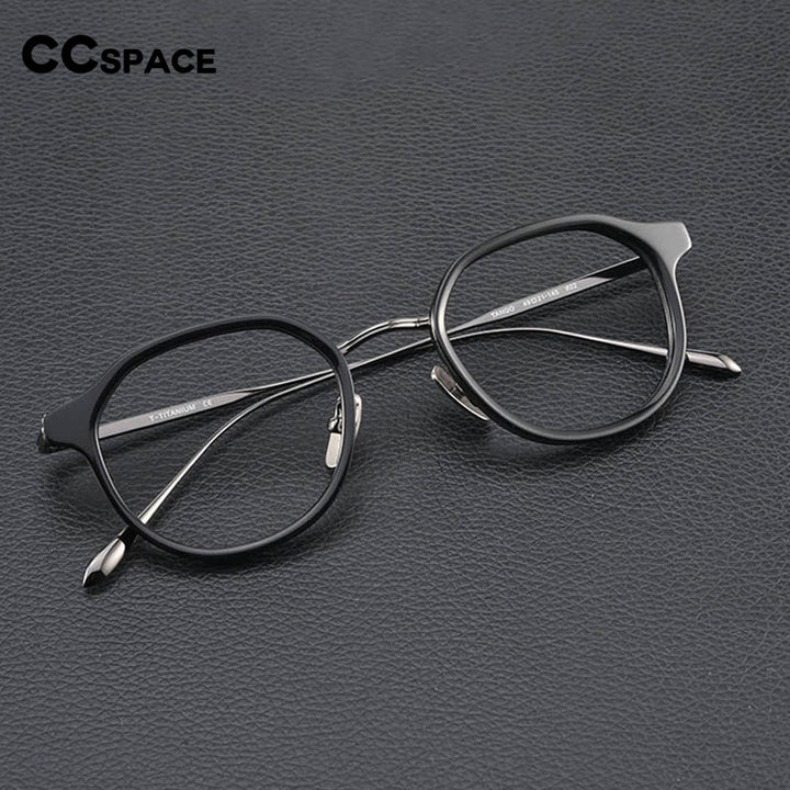 CCspace Unisex Full Rim Square Cat Eye Acetate Titanium Eyeglasses 55740 Full Rim CCspace