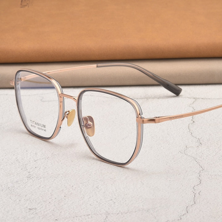 Yimaruili Unisex Full Rim Square Acetate Titanium Eyeglasses Bv7011b Full Rim Yimaruili Eyeglasses Grey rose