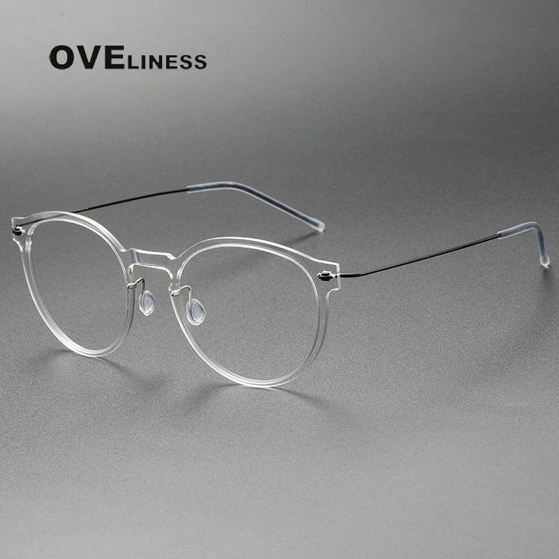 Oveliness Unisex Full Rim Round ScrewlessAcetate Titanium Eyeglasses 6603 Full Rim Oveliness transparent black