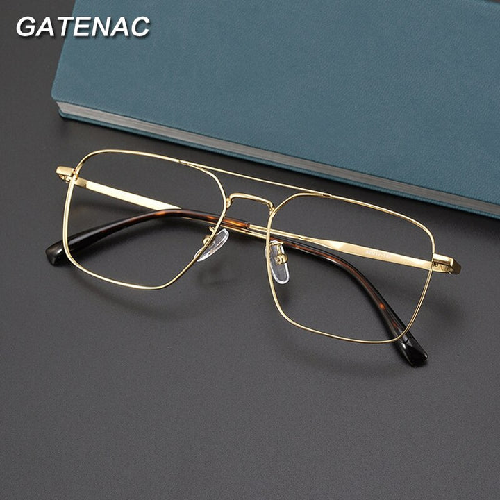 Gatenac Unisex Full Rim Square Double Bridge Alloy Eyeglasses Gxyj991 Full Rim Gatenac