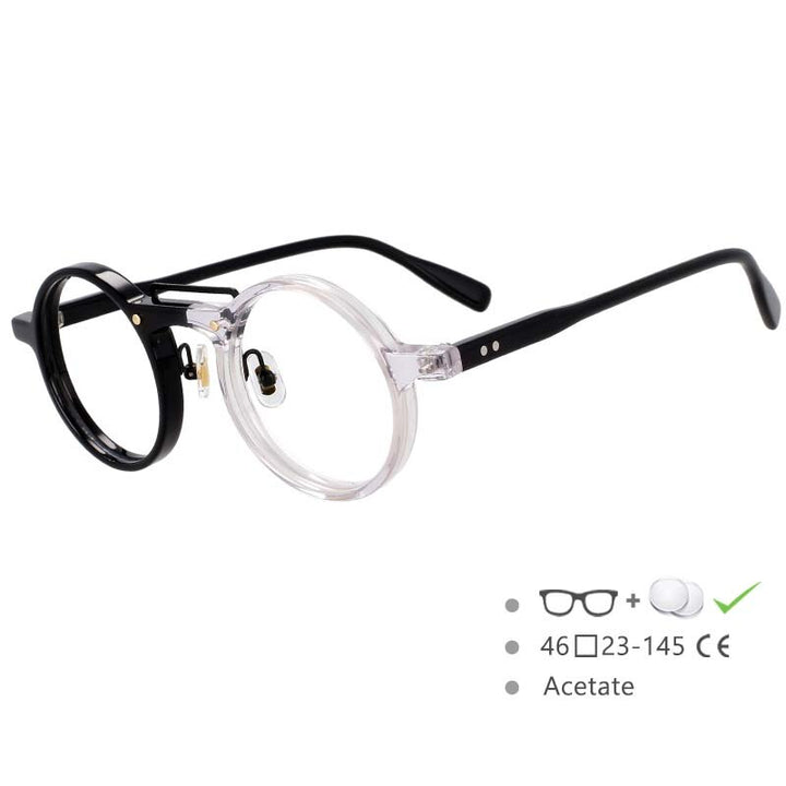 CCspace Unisex Full Rim Round Acetate Alloy Double Bridge Eyeglasses 54554 Full Rim CCspace black-clear China