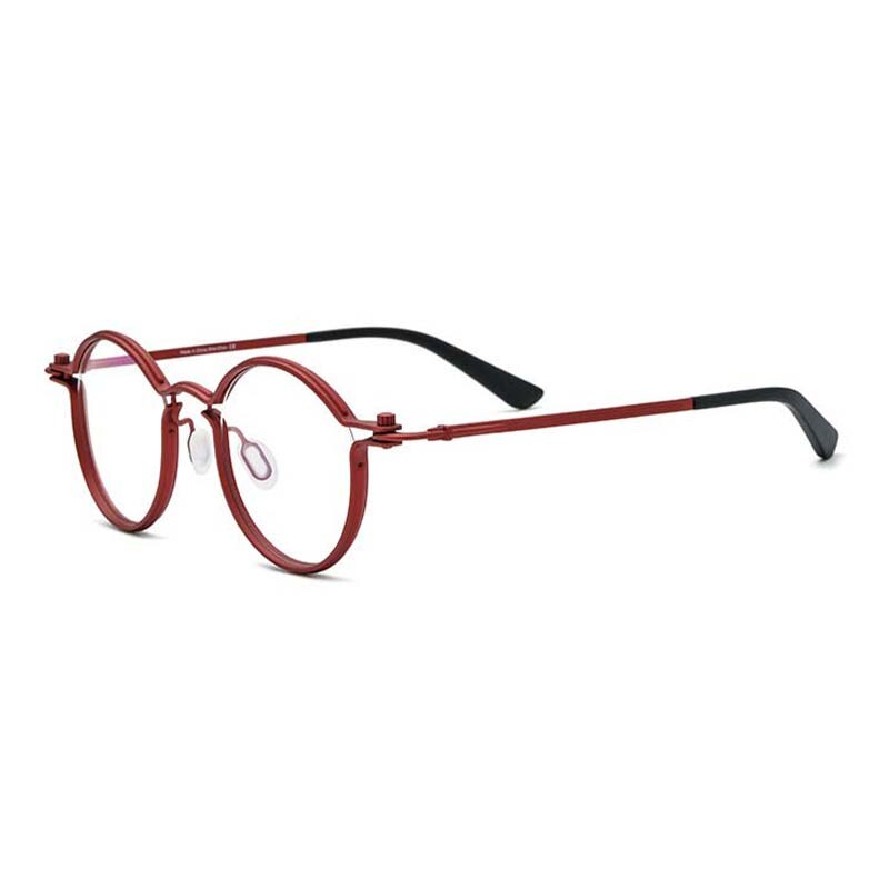 CCspace Unisex Full Rim Round Steampunk Titanium Eyeglasses 54721 Full Rim CCspace Red China