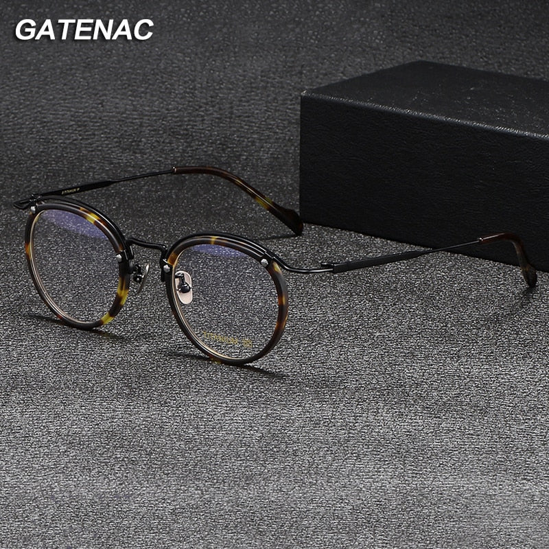 Gatenac Unisex Full Rim Round Acetate Titanium Eyeglasses Gxyj1069 Full Rim Gatenac