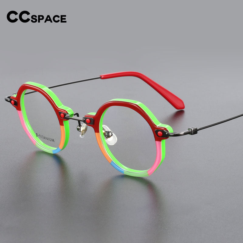 CCspace Unisex Full Rim Polygonal Round Acetate Titanium Eyeglasses 55345 Full Rim CCspace