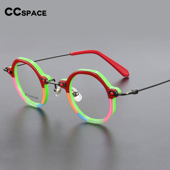 CCspace Unisex Full Rim Polygonal Round Acetate Titanium Eyeglasses 55345 Full Rim CCspace