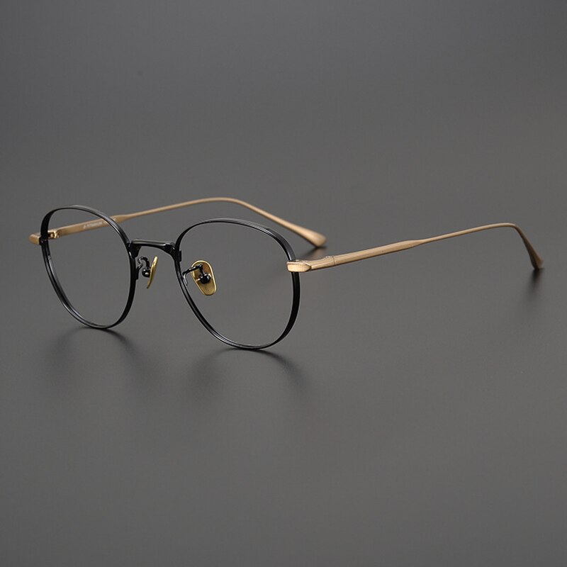 Gatenac Unisex Full Rim Round Square Titanium Eyeglasses Gxyj988 Full Rim Gatenac Black Gold