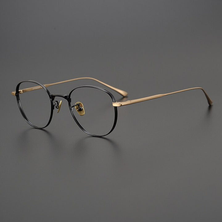 Gatenac Unisex Full Rim Round Square Titanium Eyeglasses Gxyj988 Full Rim Gatenac Black Gold