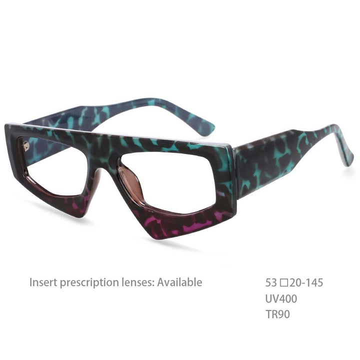 CCspace Unisex Full Rim Irregular Rectangle Acetate Eyeglasses 54421 Full Rim CCspace China Green-leopard