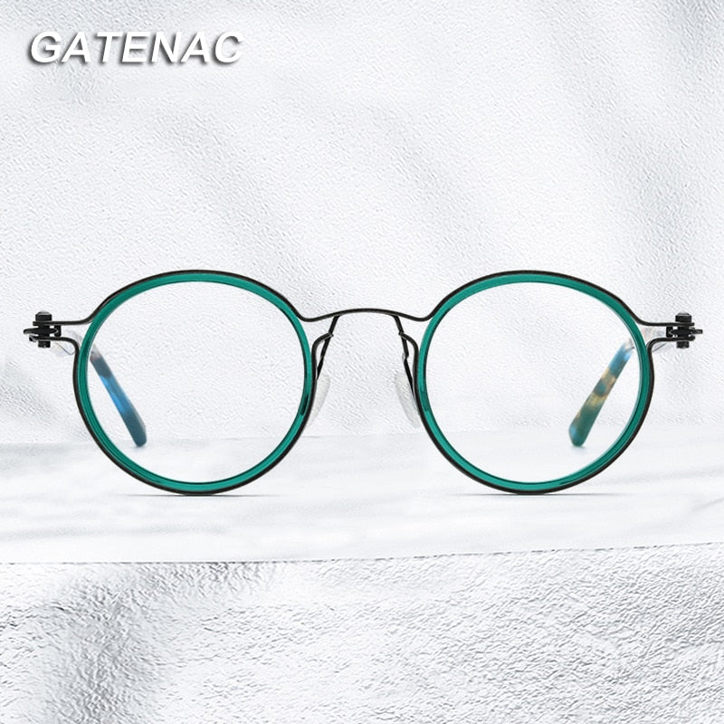 Gatenac Unisex Full Rim Round β Titanium Acetate Frame Eyeglasses Gxyj737 Full Rim Gatenac