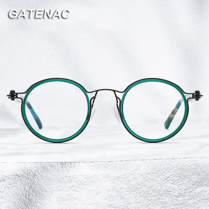Gatenac Unisex Full Rim Round β Titanium Acetate Frame Eyeglasses Gxyj737 Full Rim Gatenac