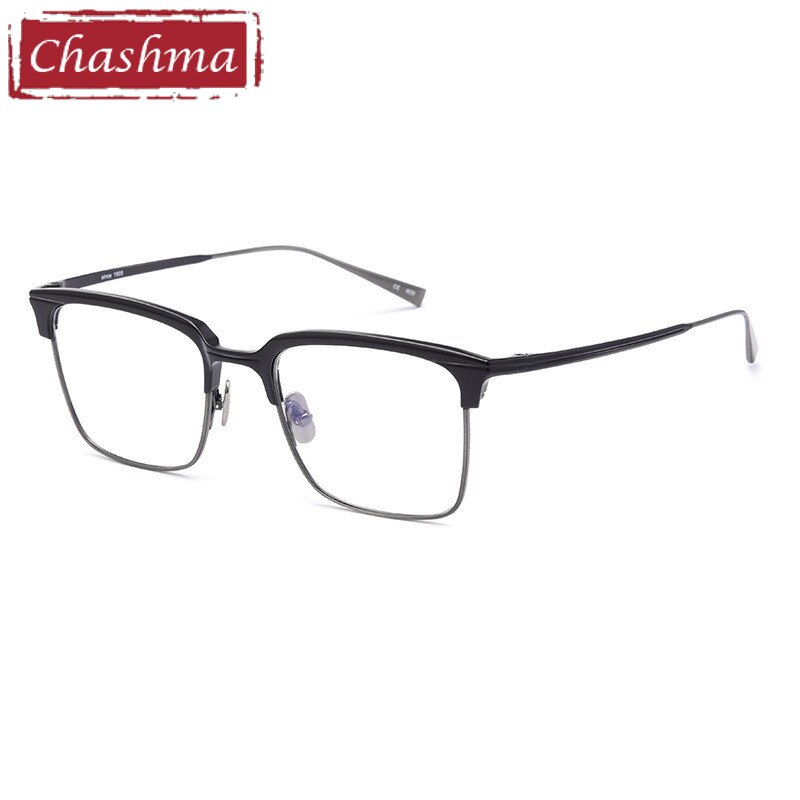 Chashma Ottica Unisex Full Rim Square Acetate Titanium Eyeglasses 1905 Full Rim Chashma Ottica Black Gray  