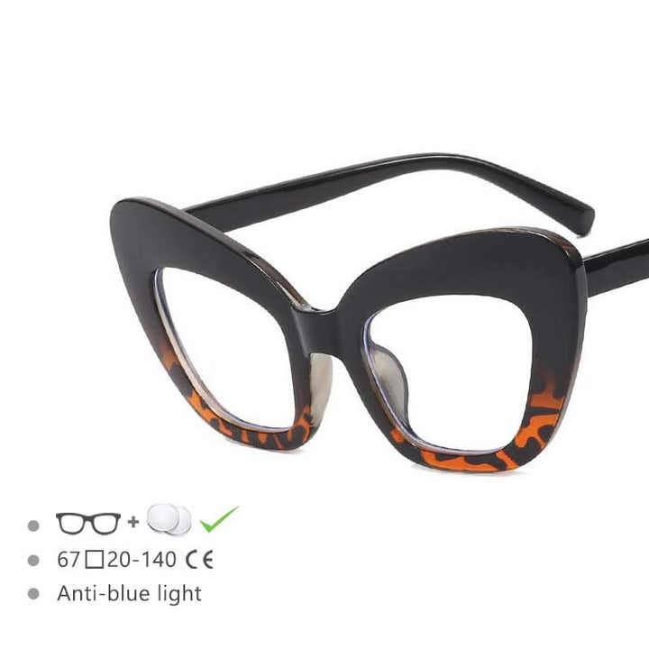 CCspace Women's Full Rim Oversized Cat Eye Acetate Frame Eyeglasses 54531 Full Rim CCspace Black-leopard China